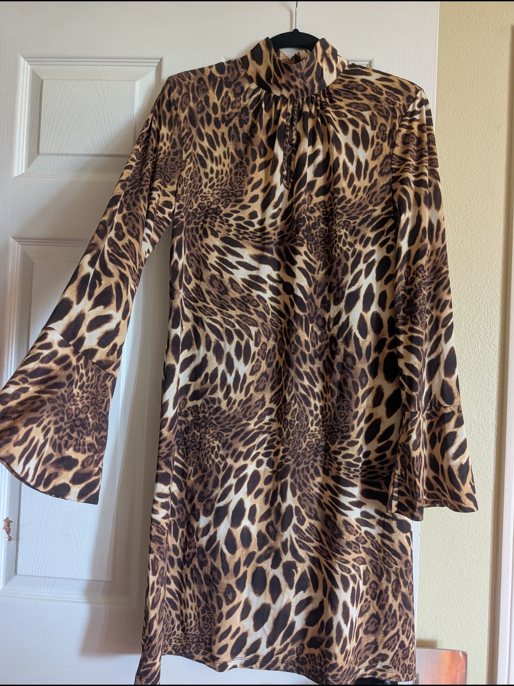 INC International Concepts Leopard-Print Long Sleeve Dress in Brown